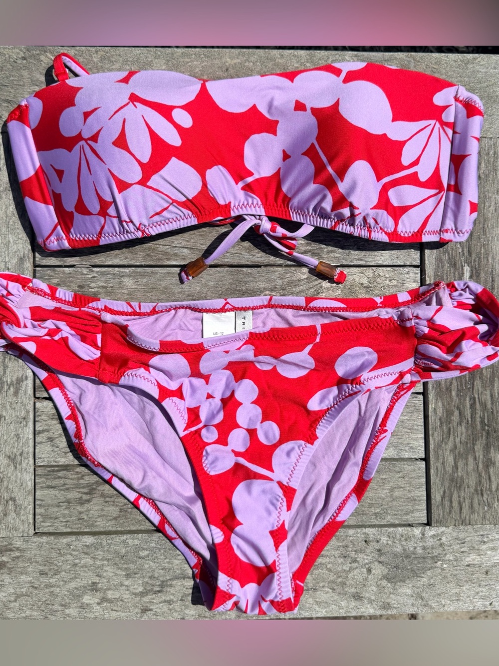 Trina Turk Bali Blossoms Sz 8 Bandeau Top & Sz 12 Twisted Side Bottom